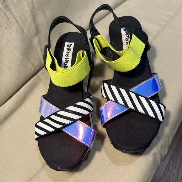 Dirty Laundry Platform Sandals Iridescent Stripe Neon Slingback Wedge Shoes - Picture 1 of 5